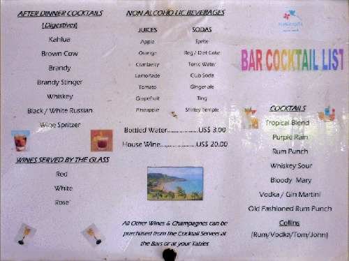 Menu au bar de la piscine