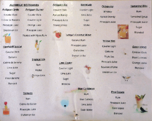 Menu au bar de la piscine