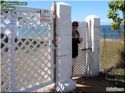 Lily devant la barrière qui divise ce secteur de l'hôtel
