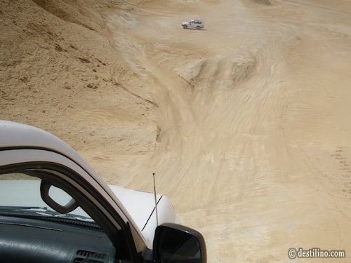 Balade en 4x4 dans le désert. Happy tourist!